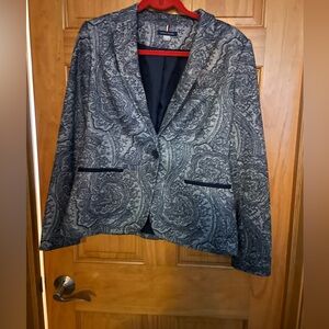 Tommy Hilfiger 10 navy gray paisley classic blazer